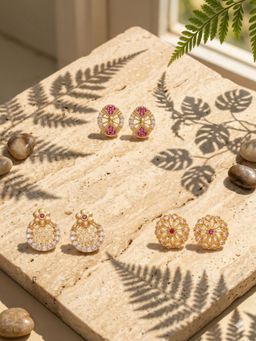 Gahan - 3 Pair of Gold plated Stud earring for Women
