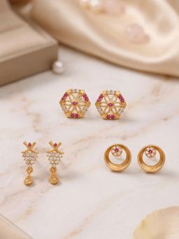 Gahan - 3 Pair of Gold plated Stud earring for Women