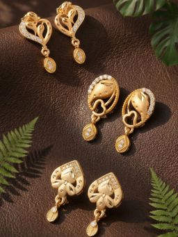 Gahan - 3 Pair of Gold plated Drop earring for Women
