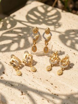 Gahan - 3 Pair of Gold plated Drop earring for Women