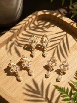 Gahan - 3 Pair of Gold plated Drop earring for Women