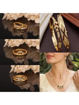 Gahan - 2 Gold Plated Bangle And 3 Rings with Necklace Set for Women