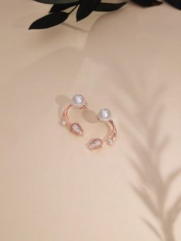 Gahan - Delicate Stud Earrings in Sterling Rose Gold with White AD