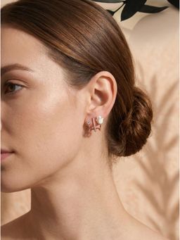 Gahan - Rose Gold-Plated Stud Earrings with White-Colored Gemstones