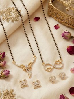 Gahan - Gold Plated Pack of 2 Mangalsurtra with Maching Earrings