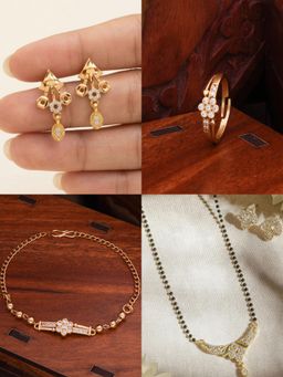 Gahan - Gold Plated Earring and Mangalsutra Ring with Bracelet for Women