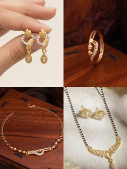 Gahan - Gold Plated Earring and Mangalsutra Ring with Bracelet for Women