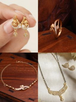 Gahan - Gold Plated Earring and Mangalsutra Ring with Bracelet for Women