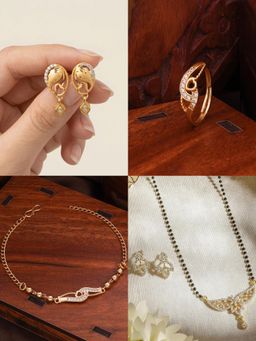 Gahan - Gold Plated Earring and Mangalsutra Ring with Bracelet for Women