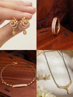 Gahan - Gold Plated Earring and Mangalsutra Ring with Bracelet for Women