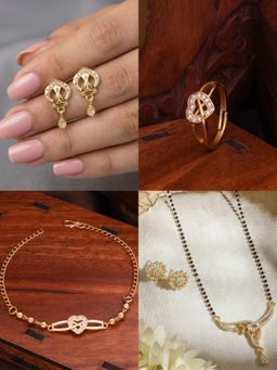 Gahan - Gold Plated Earring and Mangalsutra Ring with Bracelet for Women