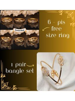 Gahan - Pack of 2 Gold Plated Bangle and 6 Rings for Women