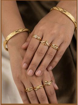 Gahan - Pack of 2 Gold Plated Bangle and 6 Rings for Women