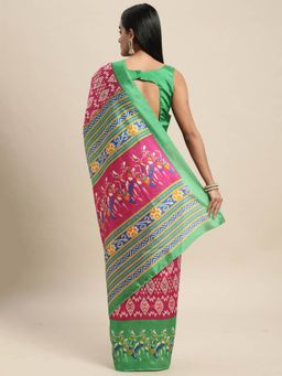 Odette - Silk Blend Pink Printed Saree with Unstitched Blouse