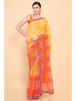 Soch - Women Orange Georgette Printed Saree with Unstitched Blouse
