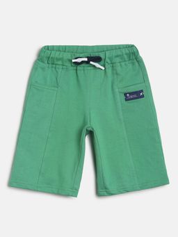 Tales & Stories - Boys Cotton Solid Green Regular Fit Bermuda
