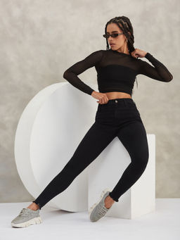 DOLCE CRUDO - Womens Black Slim Fit Regular Length High Rise Denim Jeans