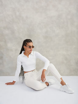 DOLCE CRUDO - Womens White Skinny Fit High Rise Side Stretchable Denim Jeans