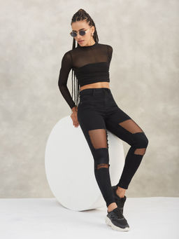 DOLCE CRUDO - Womens Black Slim Fit High Rise Ripped Denim Stretchable Jeans