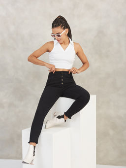 DOLCE CRUDO - Women's Black Skinny High Rise Clean Look Solid Stretchable Denim Jeans