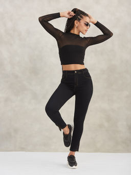 DOLCE CRUDO - Womens Black Skinny High Rise Side Slit Ankle Stretchable Denim Jeans