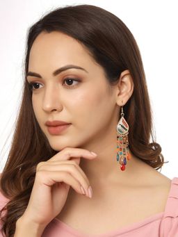 Yellow Chimes - Gold Tone Boho Multicolor Beaded Drop Dangler Earring