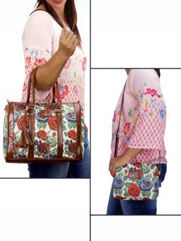 The Clownfish - Red Floral Set Of 2 Women's Sling Bag And Handbag