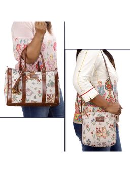 The Clownfish - White Printed Set Of 2 Women's Sling Bag And Handbag