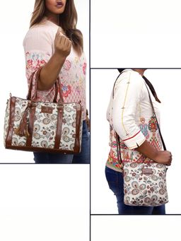 The Clownfish - Brown Floral Set Of 2 Women's Sling Bag And Handbag