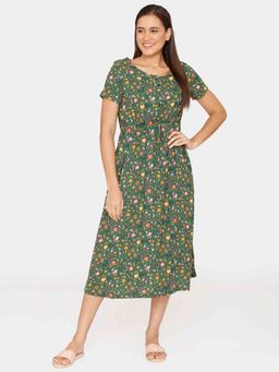 Zivame - Blooming Duvet Woven Mid Length Nightdress - Douglas Fir-Green