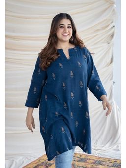 The Indian Ethnic Co. - Hitanshi Slub Cotton Indigo Short Kurta