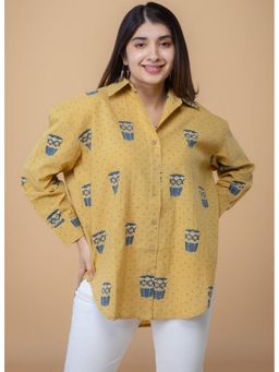 The Indian Ethnic Co. - Ruhi Mustard Ajrakh Cotton Straight Shirt
