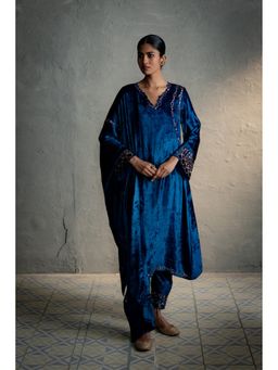 Charkhee - Blue Phiran Style Kurta with Pant and Dupatta