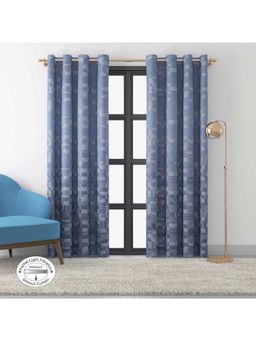 HomeTown - Fiesta Jacquard Dim Out Curtains 7 Feet In Navy Colour (Set of 2)