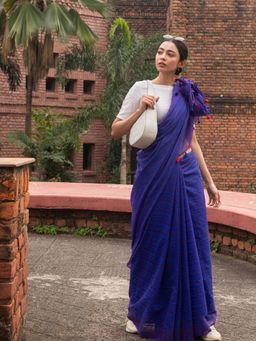 Beatitude - Blue Shade Cotton Saree With Unstitched Blouse