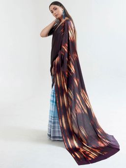 Odette - Brown Casual Japan Satin Printed Saree with Unstitched Blouse