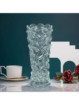 NFI Essentials - Crystal Clear Glass Vases For Flowers With Embossed Floral Design