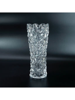 NFI Essentials - Crystal Clear Glass Vases For Flowers With Embossed Floral Design