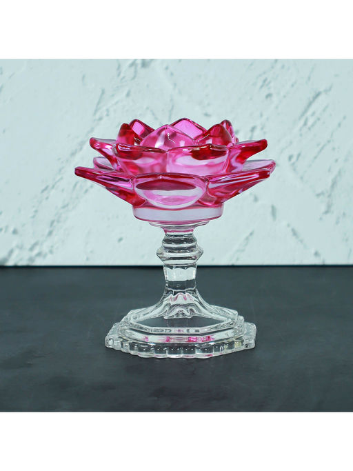 NFI Essentials Tealight Lotus Flower Candle Holder With Clear Pedestal Base