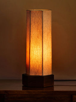 ExclusiveLane - Silent Shine Hexagon Table Lamp In Mango Wood (33.5 Cm, Without Bulb)