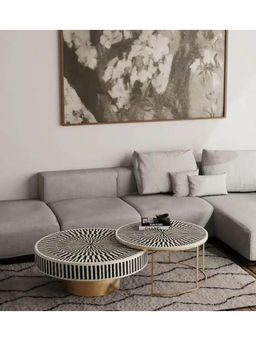 CasaGold - Round Bone Inlay Nesting Coffee Table Set Set Of 2 In Black Colour