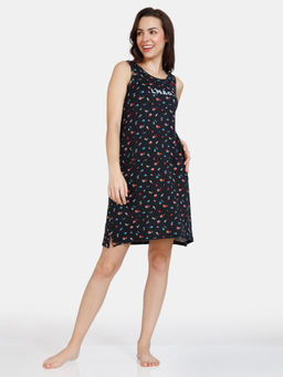 Zivame - Color Me Happy Knit Poly Knee Length Nightdress - Moonless Night