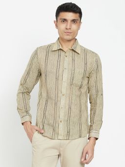 Fabindia - Cotton Beige Striped Men Shirt