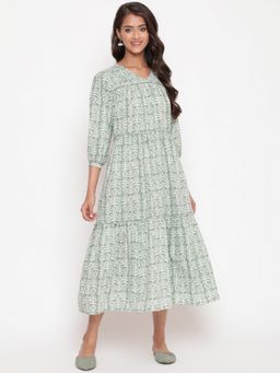 SAVI - Sage Green Cotton Pintuck Flared Tiered Dress