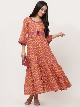 SAVI - Peach Cotton Printed Tiered Dress