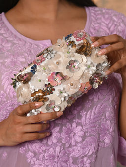 Odette - White Floral Embellished Clutch
