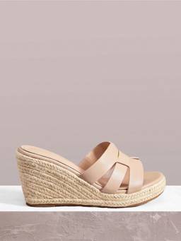 IRUSSH - Women Bisque Woven-Vamp Mule Espadrille Wedges Heels