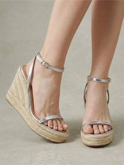 IRUSSH - Women Chrome Minimalist Espadrille Wedges Heels