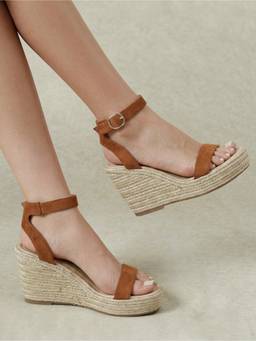 IRUSSH - Women Brown Espadrille Wedges Heels