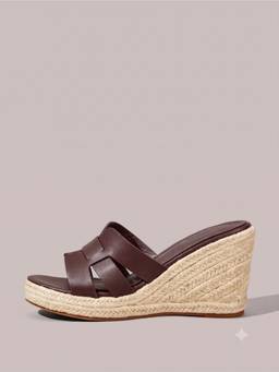 IRUSSH - Women Espresso Lattice Mule Espadrille Wedges Heels